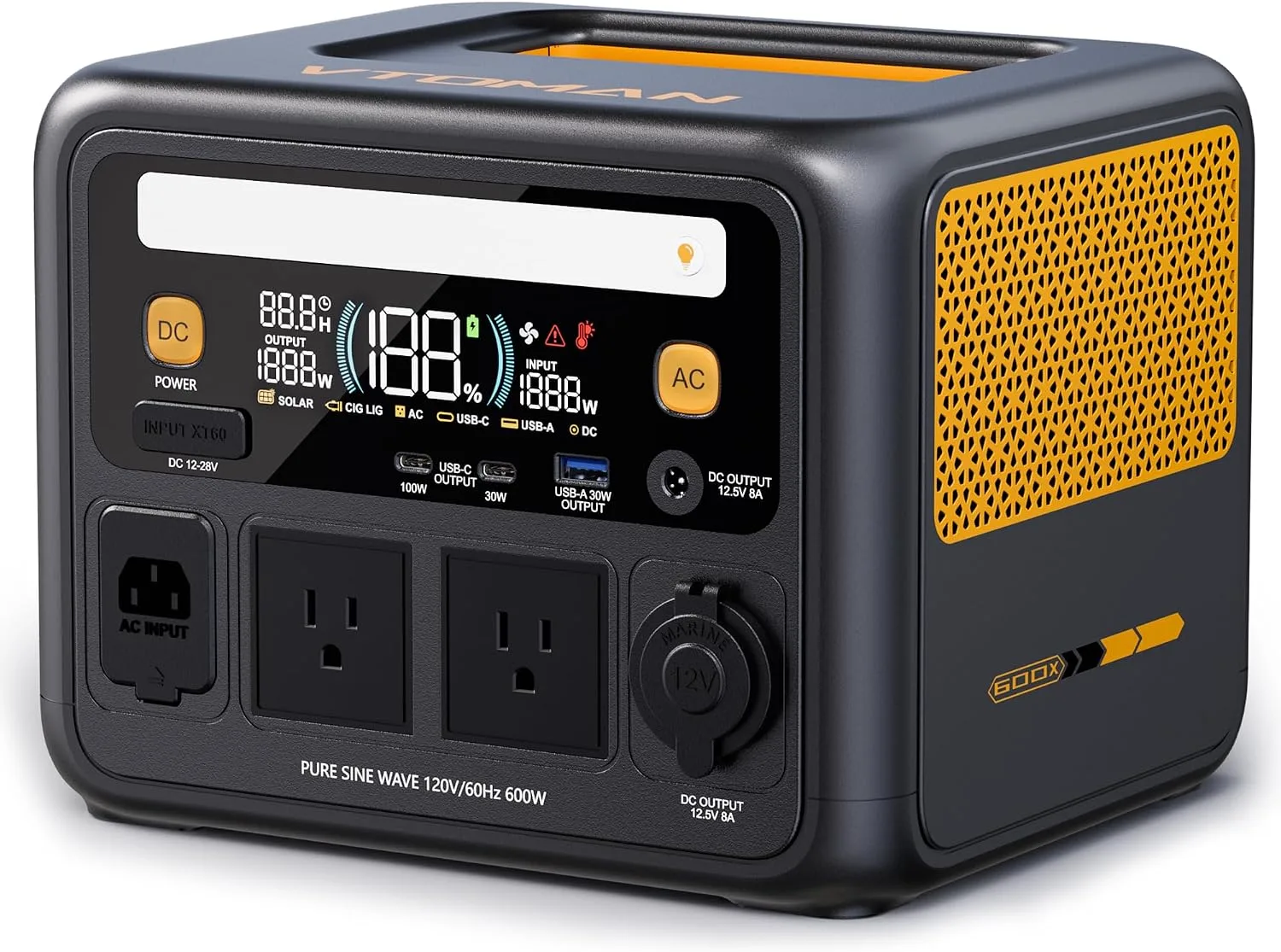 VTOMAN Jump 600X Portable Power Station 600W, 9 Ports LEP Solar Generator product photograph